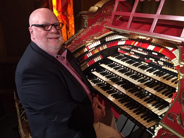 Organist Dolton McAlpin at the Alabama Wurlitzer.