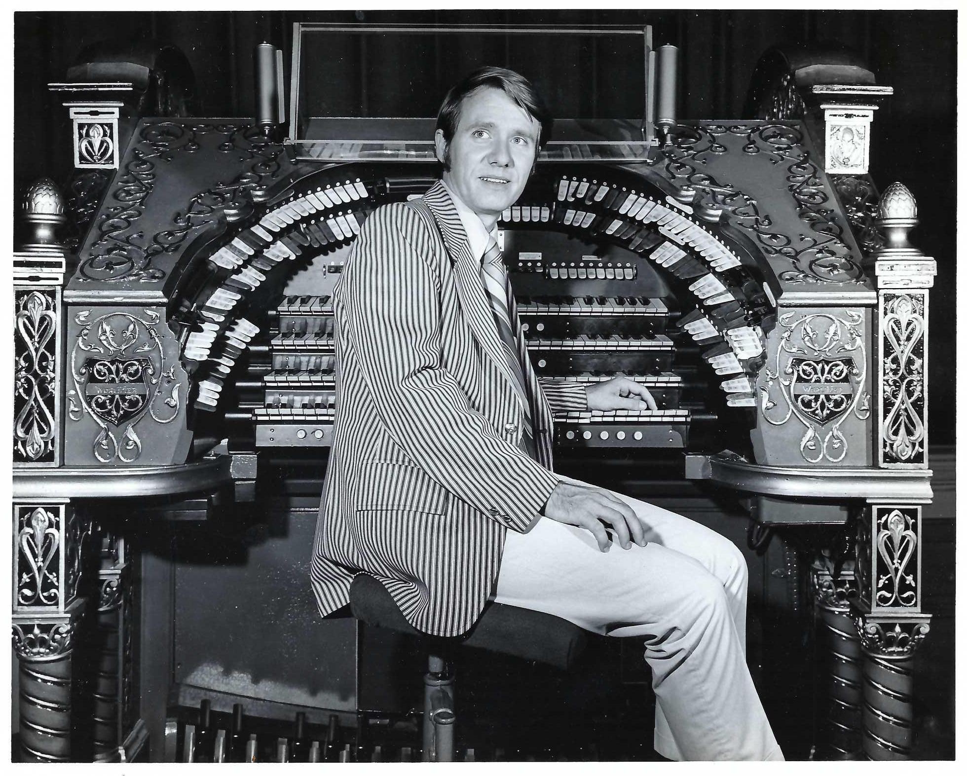Jay Mitchell at the console of Bertha, 1970