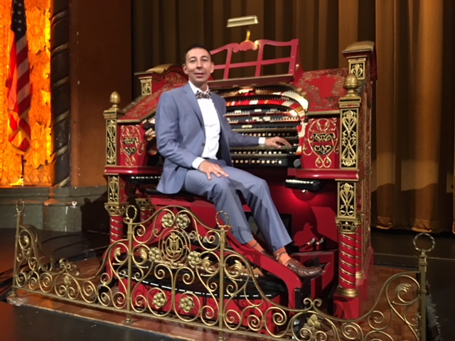 Organist Vince Mirandi at the Alabama Wurlitzer.