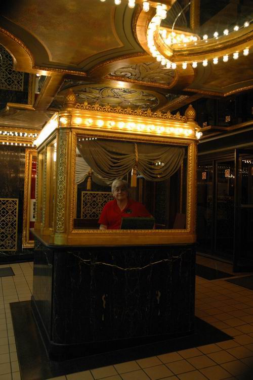 The ticket booth in the exterior lobby of the Alabama Theatre.